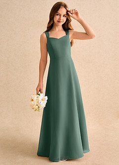 Azazie Makani Girls Formal Robe Demoiselle D'honneur Fillette Robe Trapèze en Mousseline de soie Encolure en Forme de Cœur Mousse De Mer image4