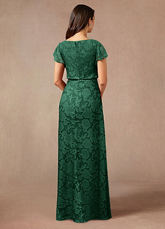 Azazie Lehi Mother of the Bride Dresses Dark Green A-Line Boatneck Floral Burnout Dress image2