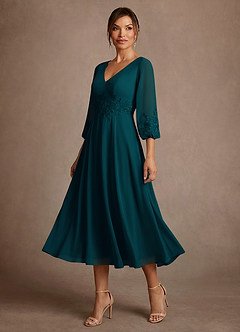 Azazie Ana Klänningar till brudens mor Klä A-Line i Chiffong Spets Tallgrön image4