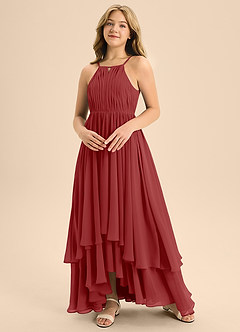 Azazie Elliora Junior Vestido de Óxido de Gasa de Corte En A con Plisado image4