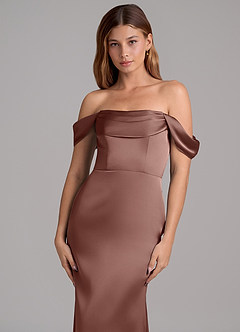 Azazie Miley 신부 들러리 드레스 인어 오프 더 숄더 스트레치 새틴 바닥 길이 드레스 image2