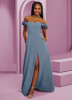Barbie ♥ Azazie Robes de demoiselle d'honneur Robe Trapèze Convertible en Mousseline de soie Épaule décolletée Violet Crépusculaire image1