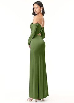 Azazie Hallie Brudtärnklänningar Klänning av Tubklänning i Stretch Satin Off-The-Soulder långärmad Enbärsgrön Konvertibel image6