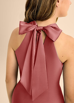 Azazie Doretta Junior A라인 주름진 스트레치 새틴 플로어 길이 주니어 신부 들러리 드레스 image8