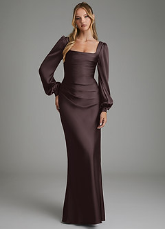 Azazie Brianna Bridesmaid Dresses Chocolate Plum Mermaid Corset Stretch Satin Dress image4