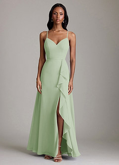 Azazie Naeem Bridesmaid Dresses Dusty Sage A-Line V-Neck Ruffle Chiffon Dress image3
