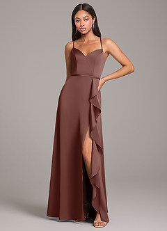 Azazie Naeem Bridesmaid Dresses Espresso A-Line Stretch Satin Dress image1