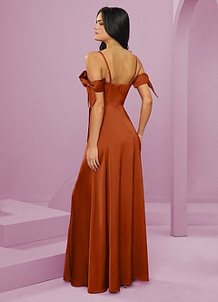 Barbie ♥ Azazie Bridesmaid Dresses Burnt Orange A-Line Off the Shoulder Stretch Satin Dress image9