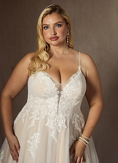 Azazie Avarie Vestidos de novia Vestido de Blanco Diamante Champán de Tul de Corte en A con Lentejuela image10