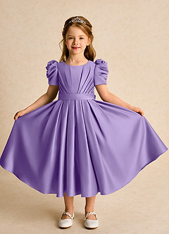 Azazie Miriam Flower Girl Dresses Tahiti Ball-Gown Pleated Matte Satin Dress image5