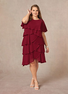 Azazie Rita Mother of the Bride Dresses Burgundy A-Line Scoop Beaded Chiffon Dress image6