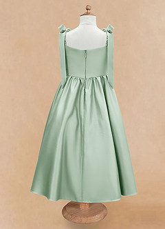 Azazie Chelsie Flower Girl Dresses Agave A-Line Bow Matte Satin Dress image6
