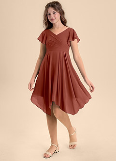 Azazie Janeaurelia Junior Auburn A-Line Pleated Chiffon Dress image3