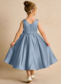 Azazie Hermia Robe Demoiselle D'honneur Fillette Robe Trapèze en Mat Satiné Sans manches Bleu Poussiéreux image2