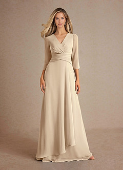 Azazie Mayfield vestidos de madre de la novia Vestido de Champán de Gasa de Corte En A con Plisado image6