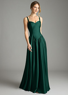Azazie Evadina Bridesmaid Dresses Emerald A-Line Corset Stretch Satin Dress image1
