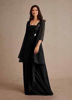 Azazie Clinton Mother of the Bride Dresses Black A-Line Pleated Mesh Dress image1