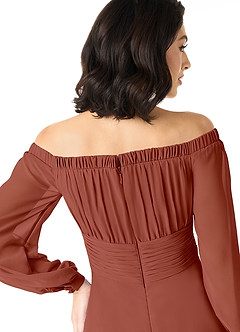 Azazie Rubina laatste Uitverkoop Jurk van Chiffon met A-Lijn Lange mouw Kastanjebruin image5