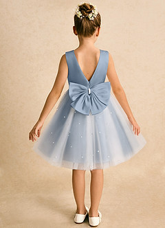 Azazie Esme Blumenmädchenkleider Ballkleid Schleifen Tüll Kleid Staubblau image1
