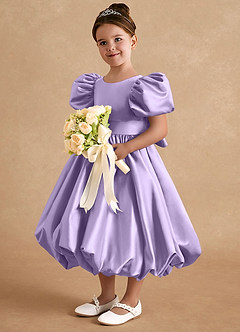 Azazie Jellybean Flower Girl Dresses Lilac Ball-Gown Ruched Matte Satin Dress image1