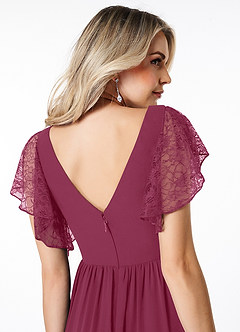 Azazie Zella Brautjungfernkleider A-Linie Spitze Chiffon Kleid Maulbeerrot image6