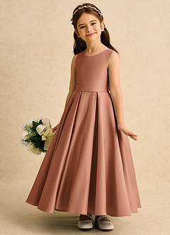 Azazie Mapel vestidos de niña de las flores Vestido de Bronceador de Satin Mate de Princesa con Plisado image2