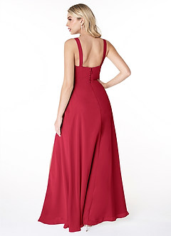 Azazie Jay Bridesmaid Dresses Scarlet A-Line Square Neckline Side Slit Chiffon Dress image2
