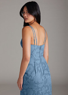 Azazie Leo Bridesmaid Dresses Steel Blue Sheath Pleated Floral Burnout Dress image6