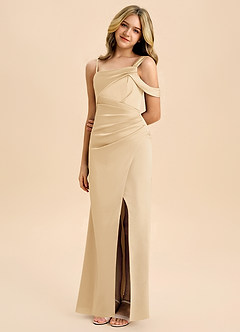 Azazie Wynter Junior Vestido de Oro de Satén Elástico con Plisado image1