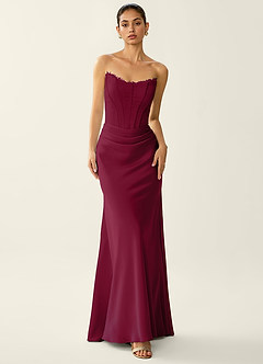 Fiammetta Burgundy Lace Corset Stretch Satin Mermaid Prom Dress image5