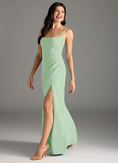 Azazie Rhoda Final Sale Dusty Sage Sheath Pleated Stretch Crepe Dress image4