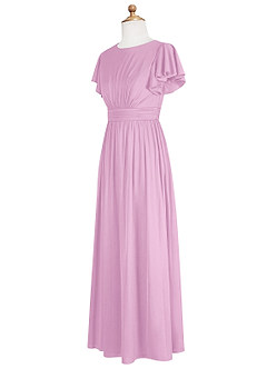 Azazie Mosley Junior Candy Pink A-Line Ruched Mesh Dress image9