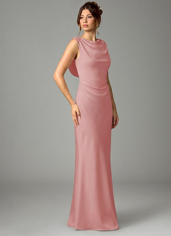 Azazie Kieryn Vestidos de damas de honor Vestido Rosa Empolvado de Satén Elástico de Corte Sirena con Plisado image3