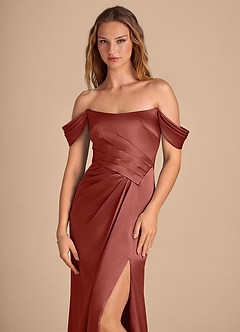 Azazie Shea Bridesmaid Dresses Terracotta Mermaid Off the Shoulder Metallic Satin Convertible Dress image6