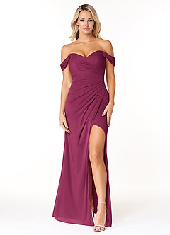 Azazie Tessa Vestidos de damas de honor Vestido de Mora de Malla de Corte Recto Convertible con Cariño Fuera Del Hombro image1