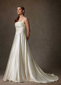 Azazie Samira Wedding Dresses Antique White A-Line Square Neckline Charmeuse Dress image7