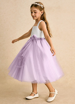Azazie Bonny Flower Girl Dresses Ivory Frosted Lilac Ball-Gown Pleated Tulle Dress image3