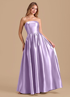 Azazie Lucienne Bridesmaid Dresses Lilac A-Line Pleated Metallic Satin Dress image3