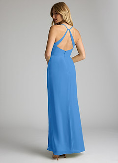 Azazie Becca Bridesmaid Dresses Blue Jay Sheath V-Neck Chiffon Dress image6