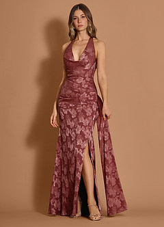 Azazie Floor-Length Maxi Dresses Column Wedding Guest Formal Dresses Halter Vintage Rose