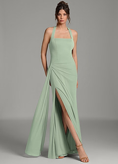 Azazie Ezra Bridesmaid Dresses Dusty Sage Mermaid Pleated Mesh Dress image1