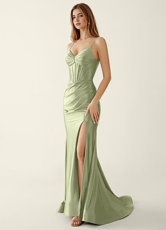 Indigo Mint Green Satin V-neck Sequins Mermaid Prom Dress image5