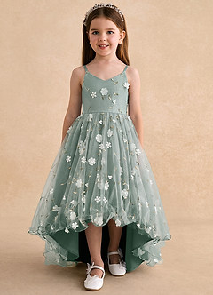 Azazie Celia Flower Girl Dresses Eucalyptus A-Line Spaghetti Strap Tulle Dress image6