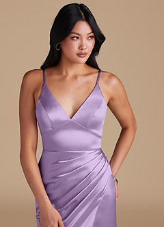 Azazie Shania Bridesmaid Dresses Lilac Sheath Pleated Metallic Satin Dress image3