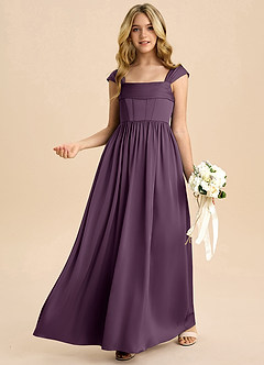 Azazie Hattie Junior Plum A-Line Pleated Stretch Satin Dress image4