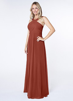 Azazie Kaleigh Bridesmaid Dresses Auburn A-Line Pleated Chiffon Dress image3