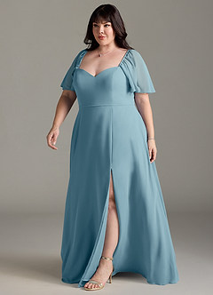 Azazie Chloe Vestidos de damas de honor Vestido de Azul Malhumorado de Gasa de Corte en A con Escote de Corazón image11