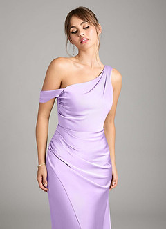 Azazie Madelyn Bridesmaid Dresses Lilac Mermaid One Shoulder Stretch Satin Convertible Dress image4