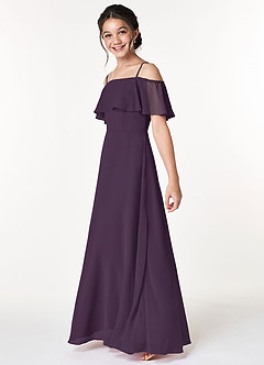 Azazie Maggie Junior Plum A-Line Off the Shoulder Chiffon Dress image5