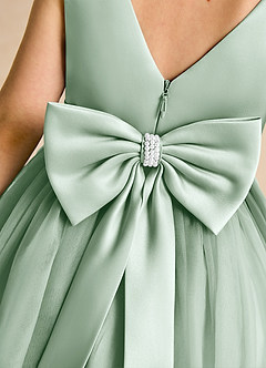 Azazie Tadpole Flower Girl Dresses Agave A-Line Pleated Matte Satin Dress image6